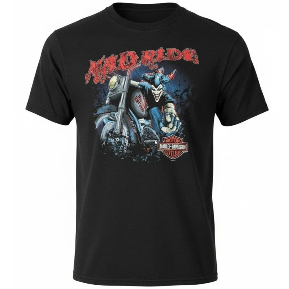 Harley Davidson Mad Ride Sinister Jester Clown Graphic T-shirt Tri-Cities Sz XL
